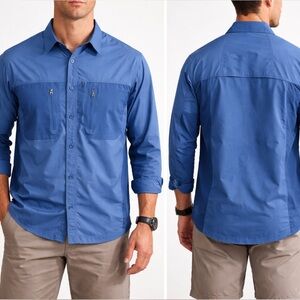 Simms Men's Blue Fishing Shirt Nylon Vented Sz Medium